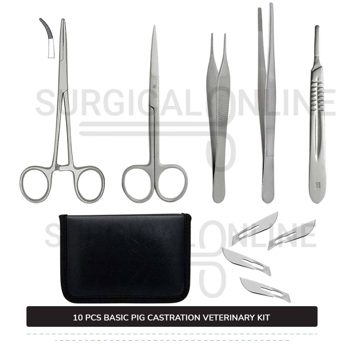 10 Pcs Basic Pig Castration Kit Stainless Steel Surgical Veterinary Instruments Set with ???? Carrying Case