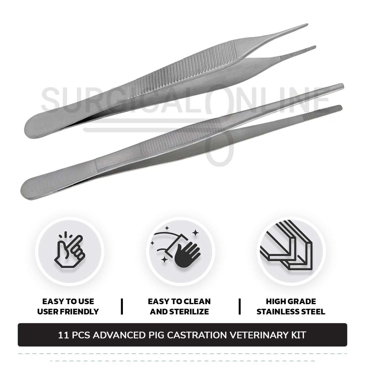 11 Pcs Advanced Pig Castration Kit Stainless Steel Surgical Veterinary Instruments Set with FREE Carrying Case