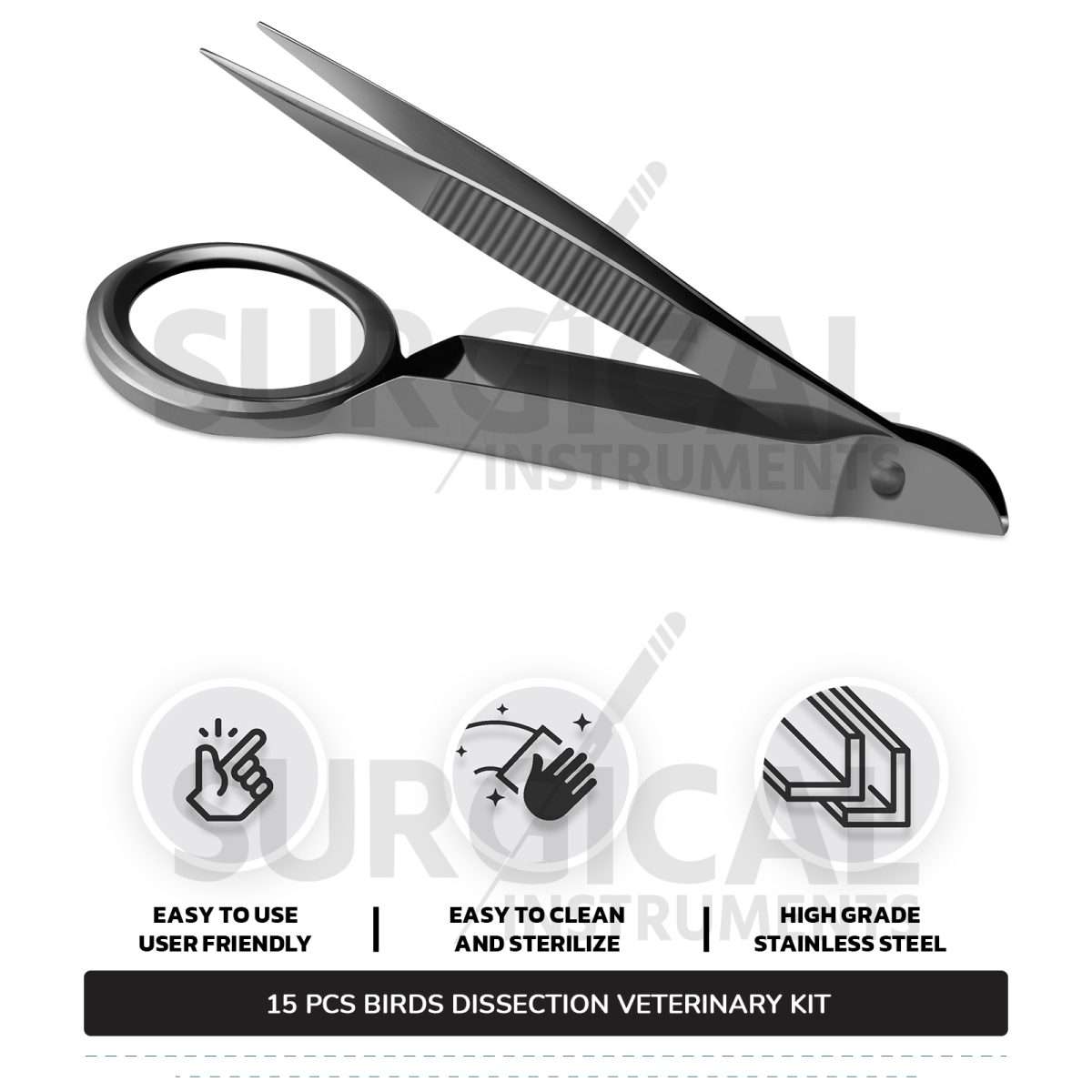15 Pcs Birds Dissection Kit Stainless Steel Surgical Veterinary Instruments Set with FREE Carrying Case