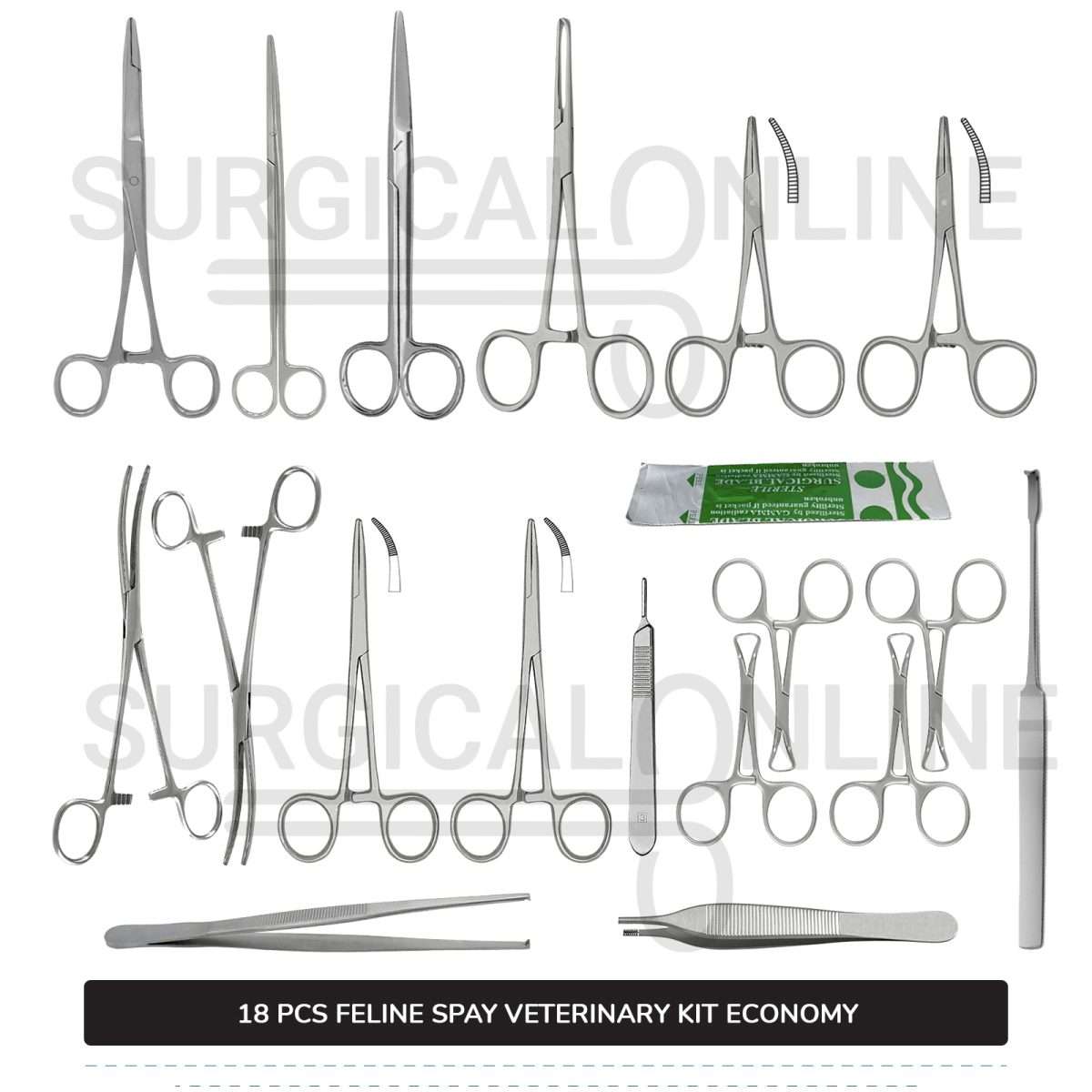 18 Pcs Feline Spay Kit Economy Stainless Steel Surgical Neuter Pack Veterinary Instruments Set with ???? Blades