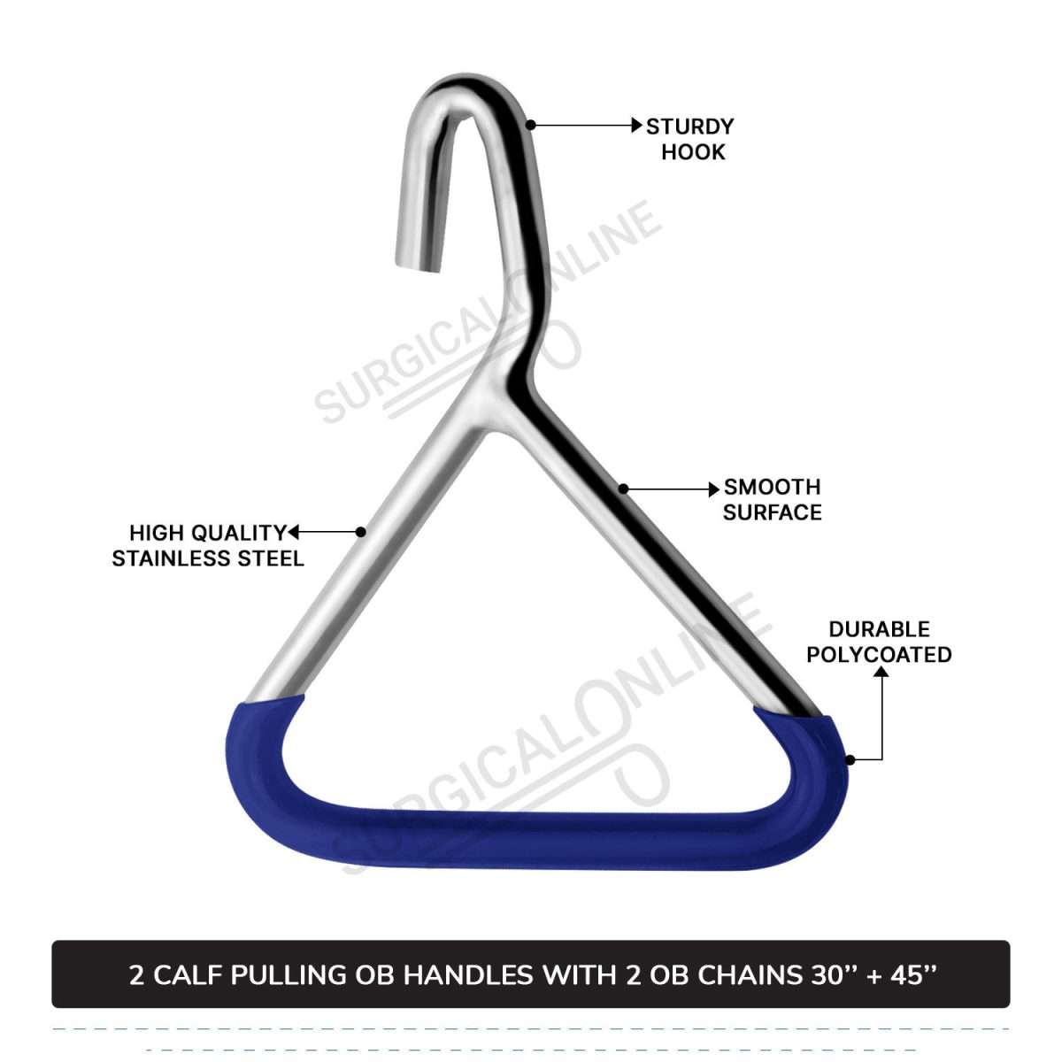 2 Ob Chains 30" & 45" With 2 Ob Handles Calf Pulling Cattle Birth Delivery Set Surgical Veterinary Instruments