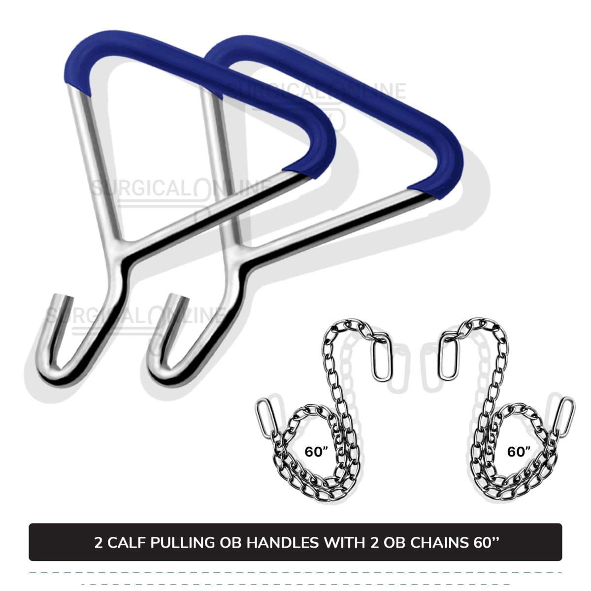 2 Ob Chains 60" With 2 Ob Handles Calf Pulling Cattle Birth Delivery Set Surgical Veterinary Instruments