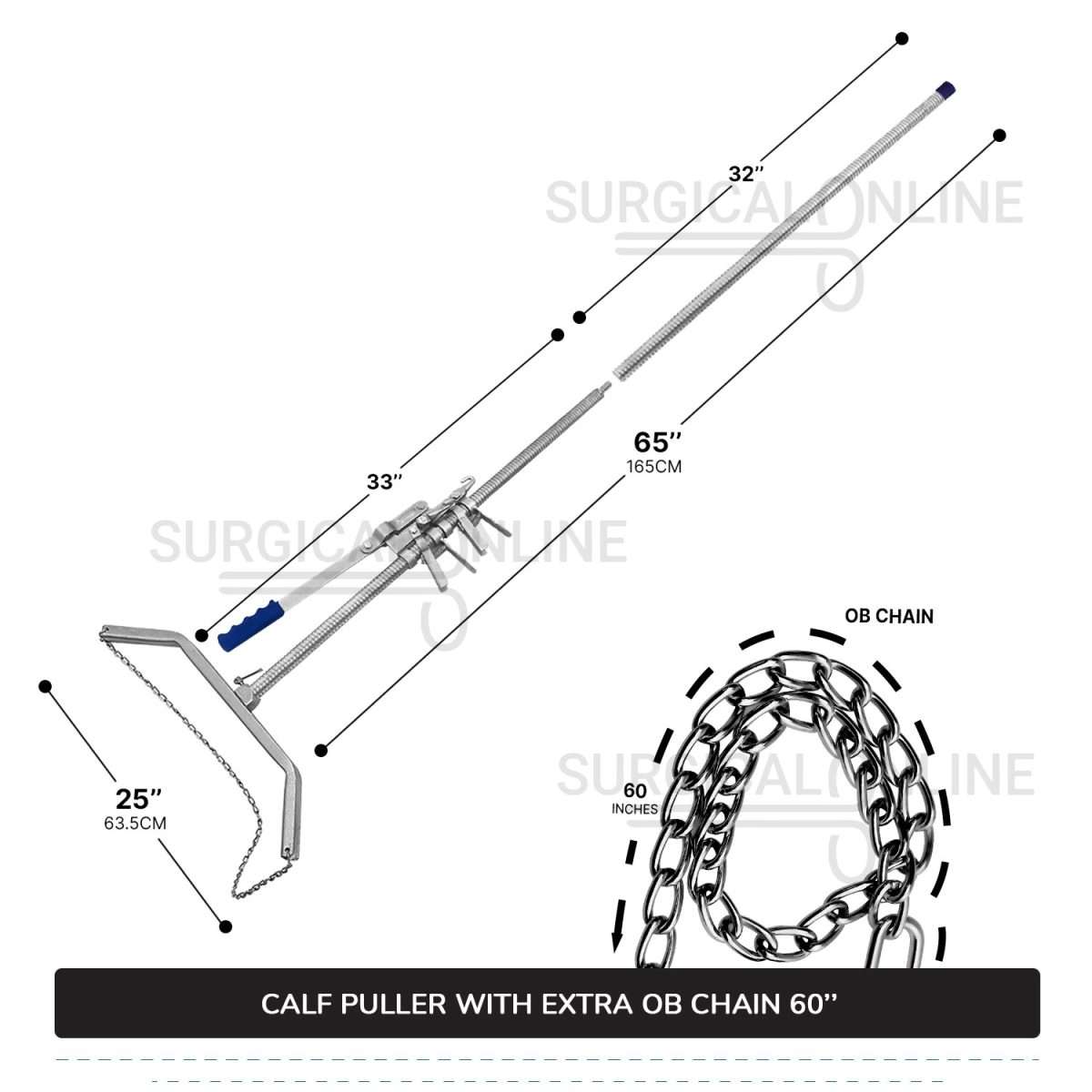2 Pcs Calf Pulling Set, Ratchet Style Calf Puller with 60" OB Chains Surgical Veterinary Instruments