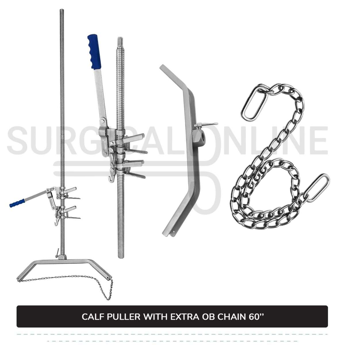 2 Pcs Calf Pulling Set, Ratchet Style Calf Puller with 60" OB Chains Surgical Veterinary Instruments