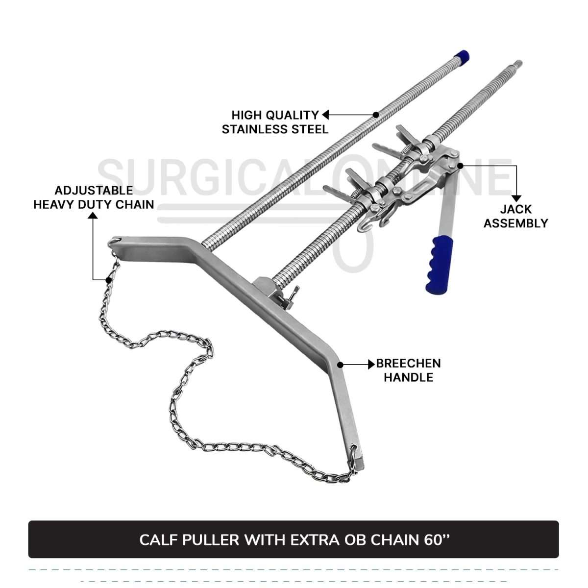 2 Pcs Calf Pulling Set, Ratchet Style Calf Puller with 60" OB Chains Surgical Veterinary Instruments