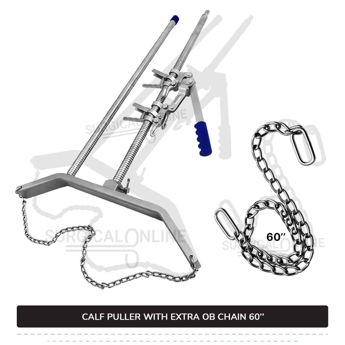 2 Pcs Calf Pulling Set, Ratchet Style Calf Puller with 60" OB Chains Surgical Veterinary Instruments
