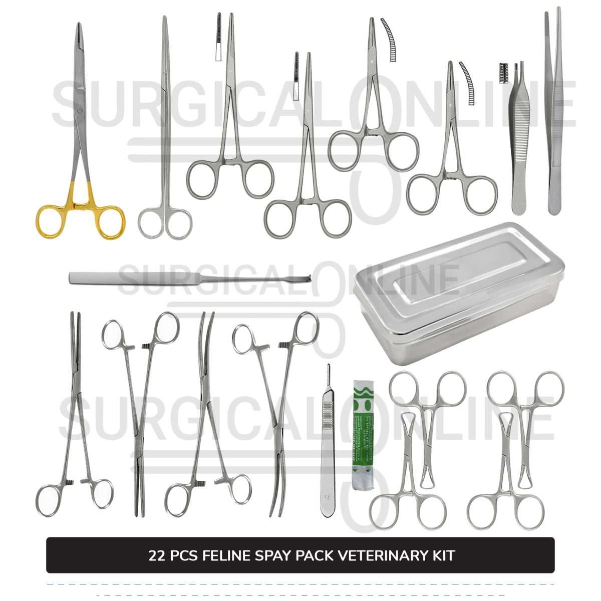 22 Pcs Feline Spay Kit With Tungsten Carbide Stainless Steel Surgical Neuter Pack Veterinary Instruments Set