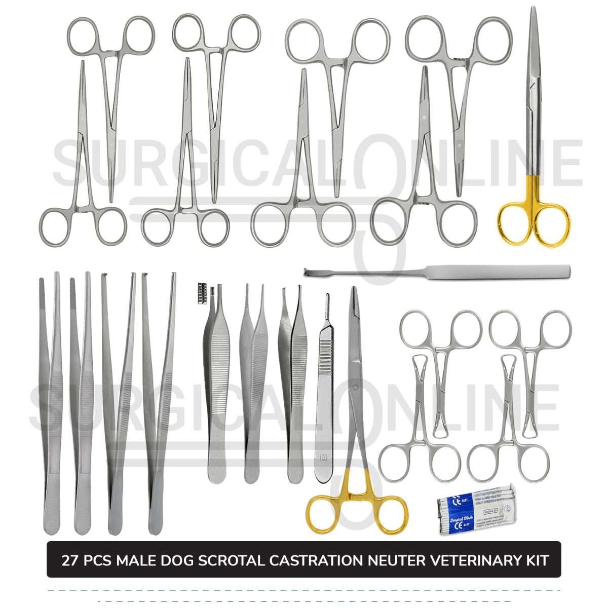 27 Pcs Male Dog Scrotal Castration Set Stainless Steel Surgical Neuter Kit Veterinary Instruments