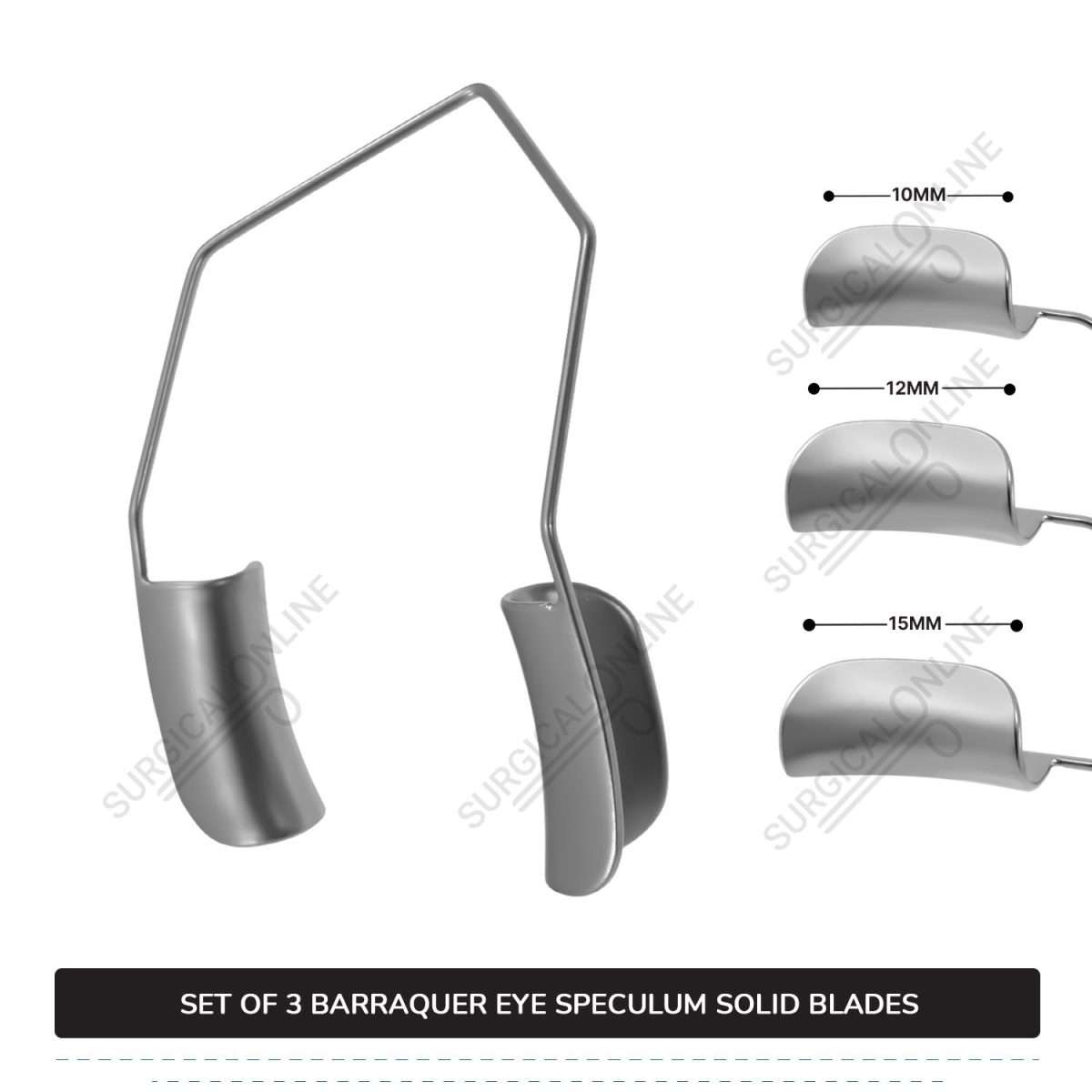 3 Pcs Barraquer Wire Speculum Set Small, Medium, & Large, with 2 Solid Blades Ophthalmic Surgical Instruments