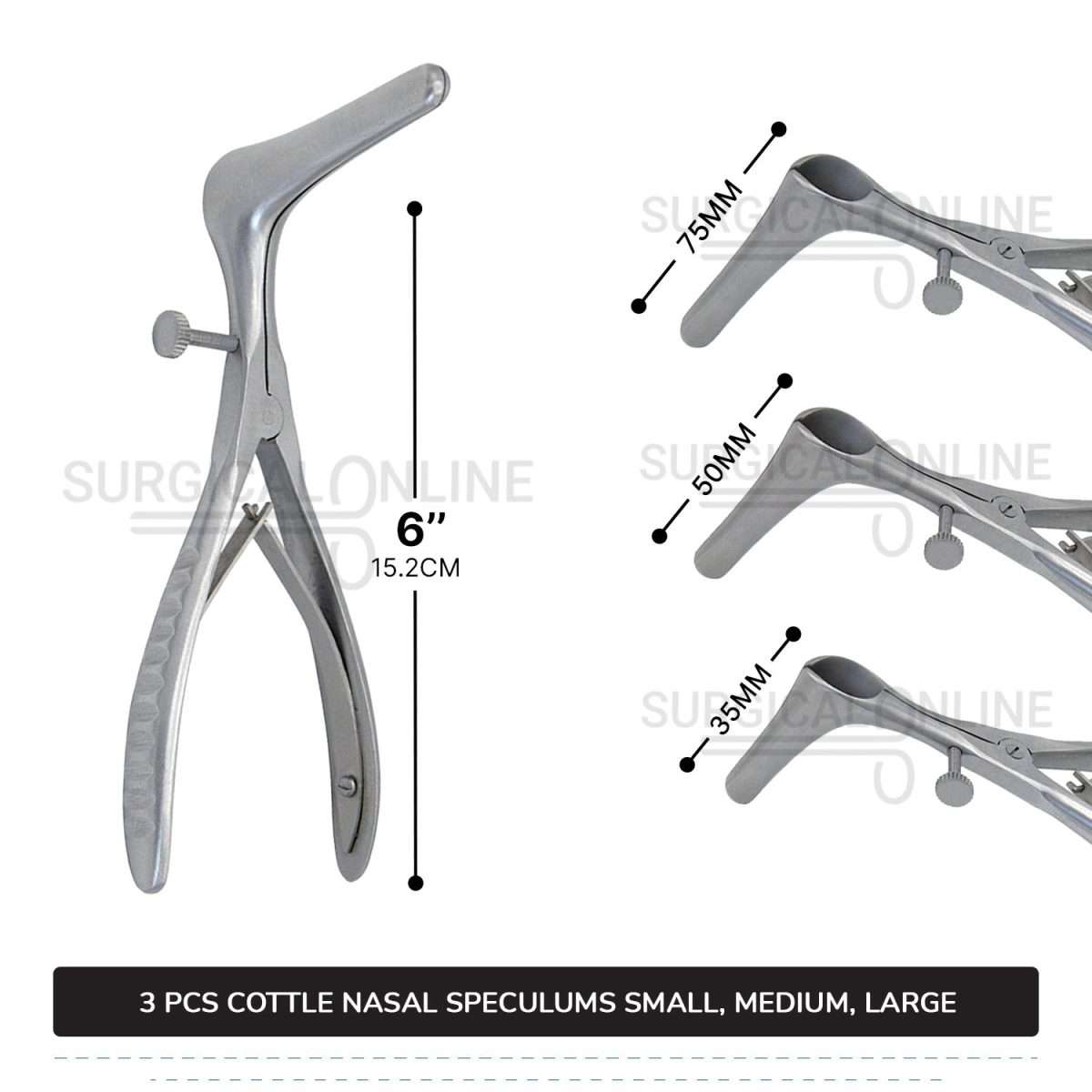 3 Pcs Cottle Septum Speculum Set With Set Screw Small, Medium, & Large Blades