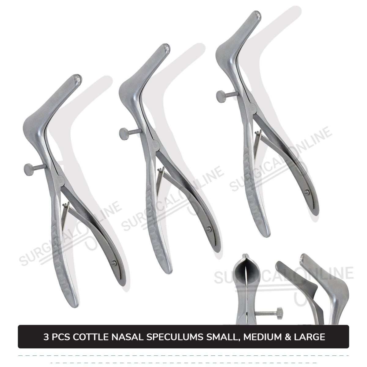 3 Pcs Cottle Septum Speculum Set With Set Screw Small, Medium, & Large Blades