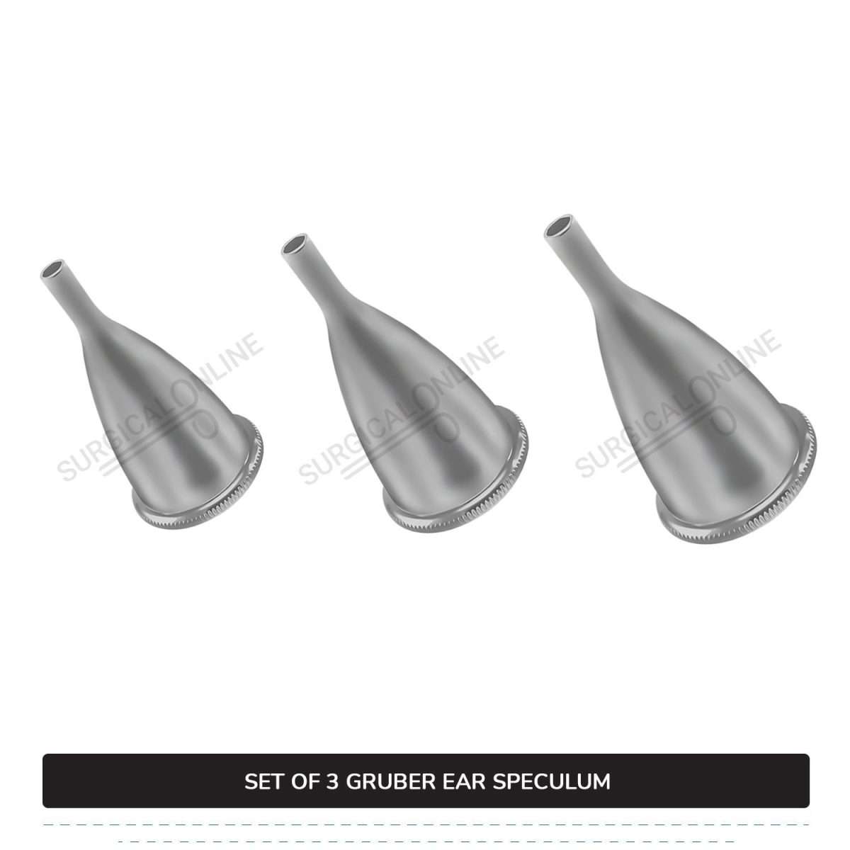 3 Pcs Gruber Ear Specula Set Small, Medium, & Large ENT Diagnostic Speculum Surgical Instruments