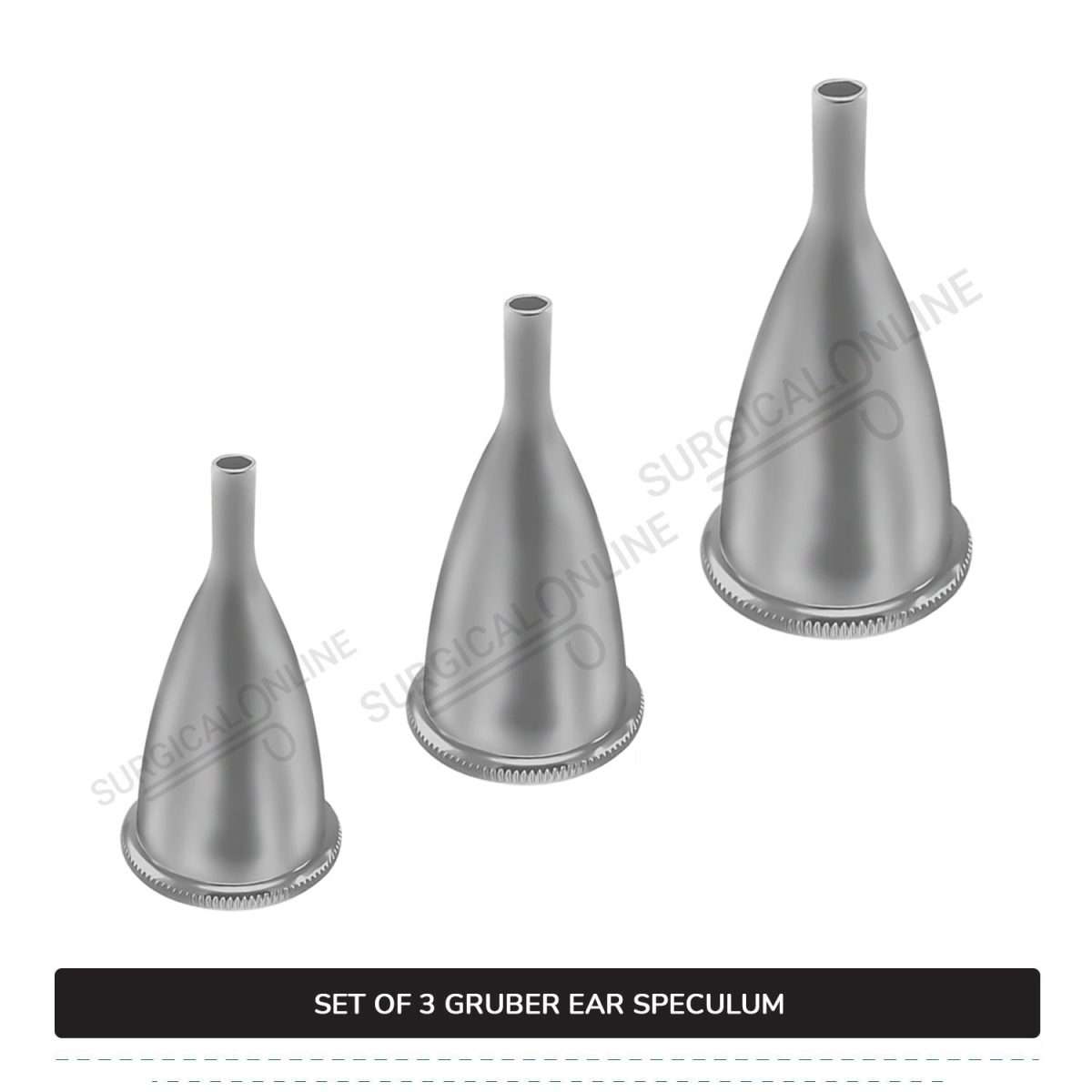 3 Pcs Gruber Ear Specula Set Small, Medium, & Large ENT Diagnostic Speculum Surgical Instruments