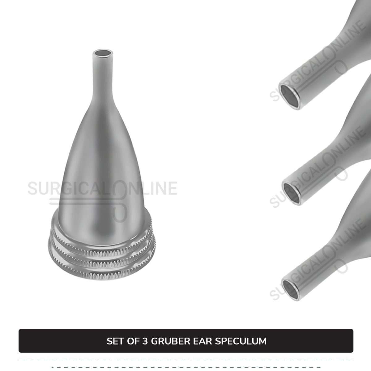 3 Pcs Gruber Ear Specula Set Small, Medium, & Large ENT Diagnostic Speculum Surgical Instruments