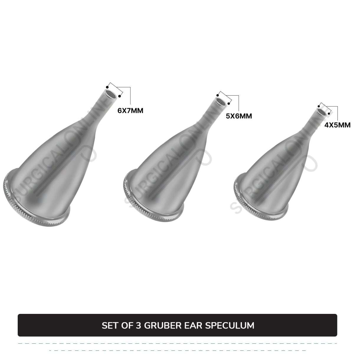 3 Pcs Gruber Ear Specula Set Small, Medium, & Large ENT Diagnostic Speculum Surgical Instruments