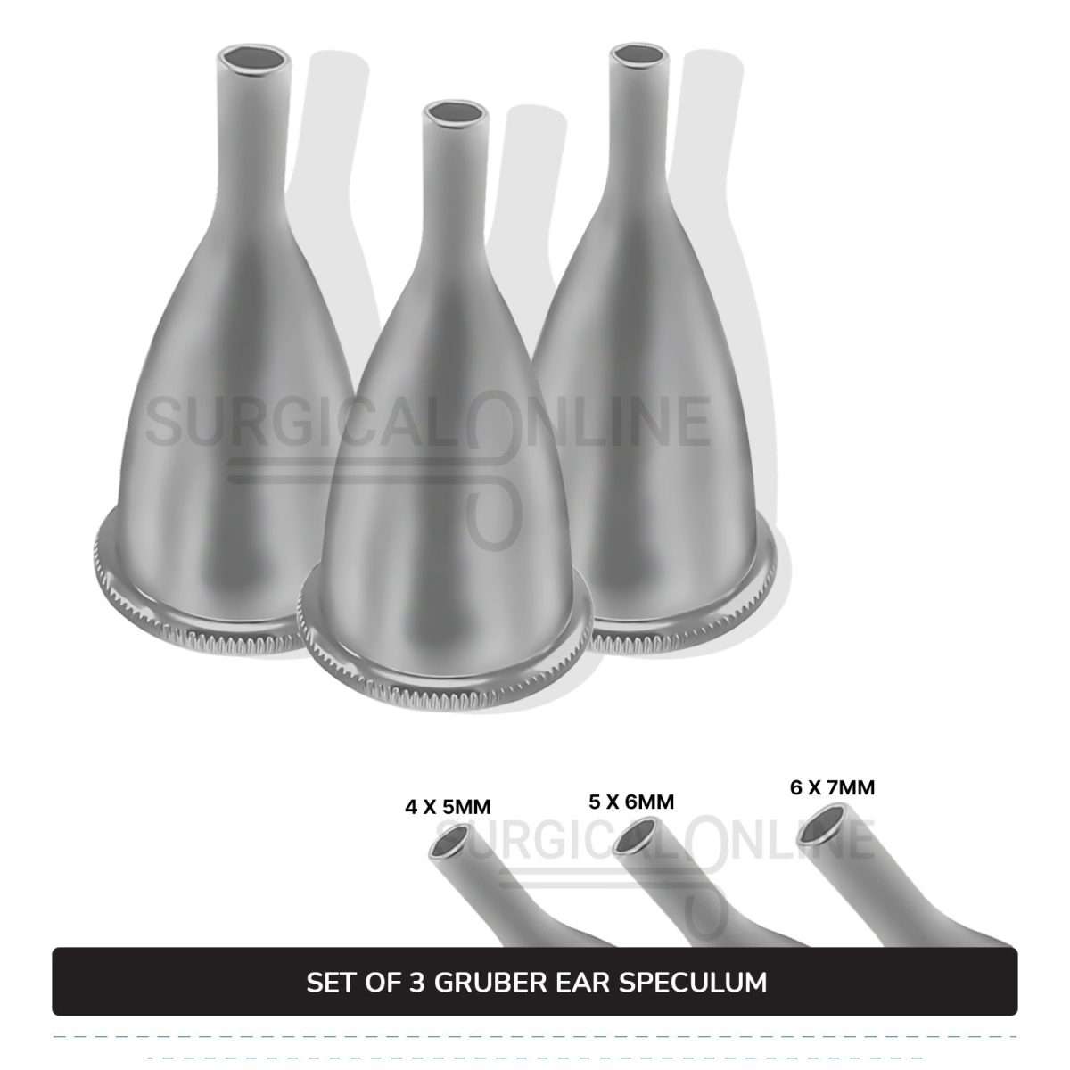 3 Pcs Gruber Ear Specula Set Small, Medium, & Large ENT Diagnostic Speculum Surgical Instruments