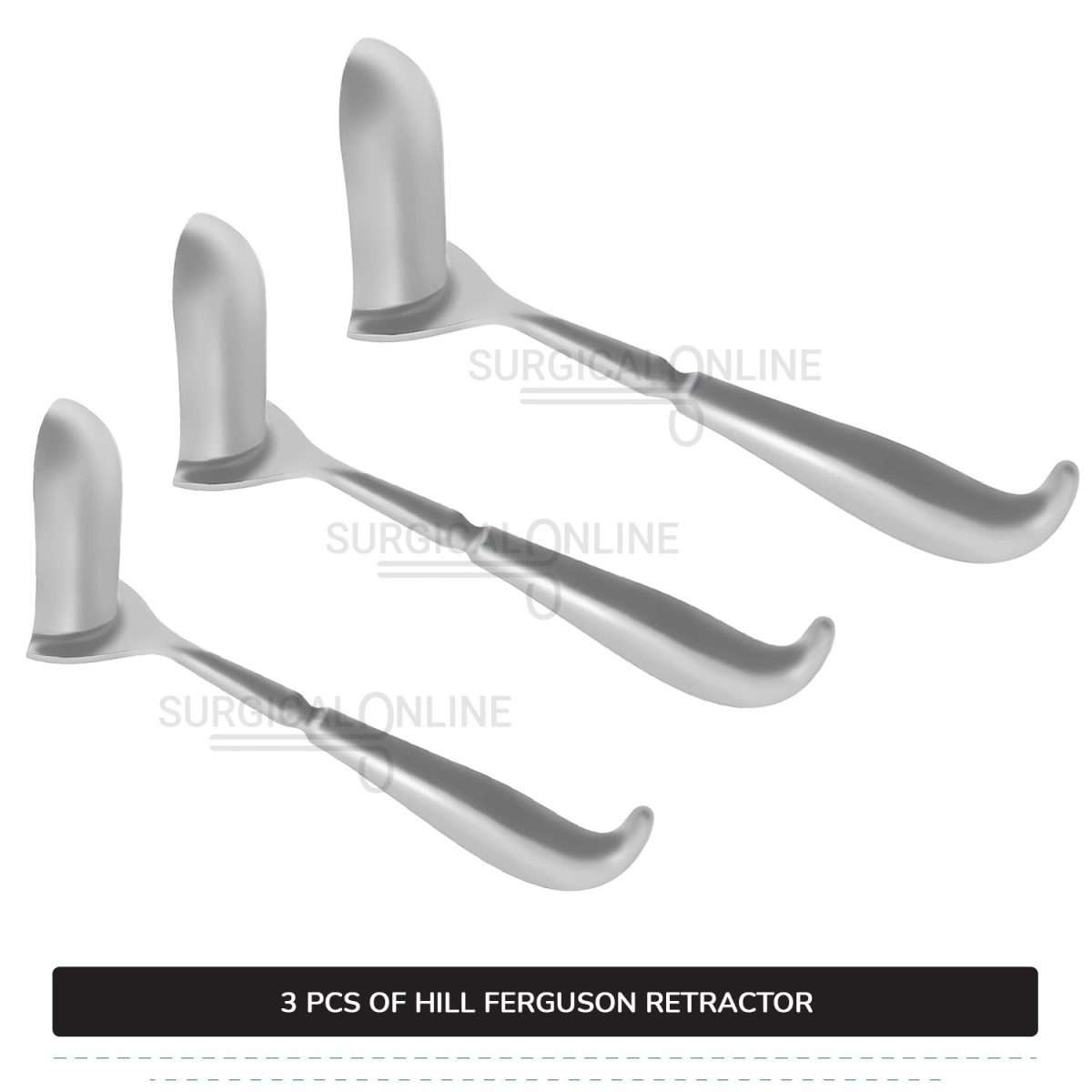 3 Pcs Hill Ferguson Rectal Retractor Set, Small, Medium, & Large Blades Surgical Veterinary