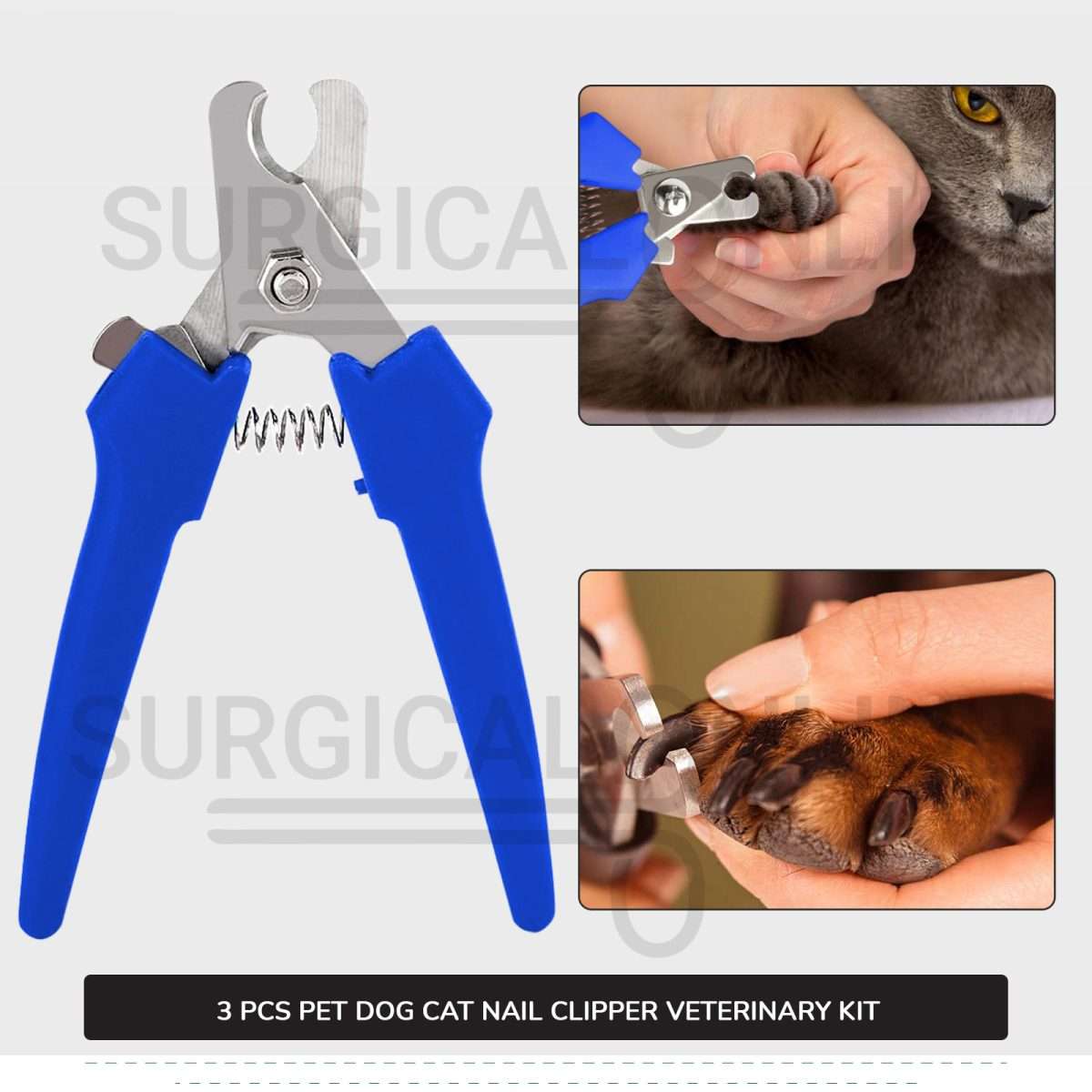 3 Pcs Pet Nail Clipper Kit Stainless Steel Nail Tip Cutter Surgical Veterinary Instruments