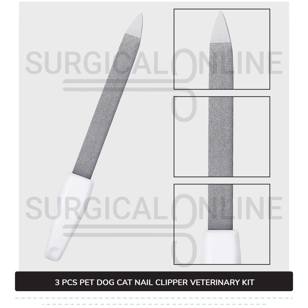 3 Pcs Pet Nail Clipper Kit Stainless Steel Nail Tip Cutter Surgical Veterinary Instruments