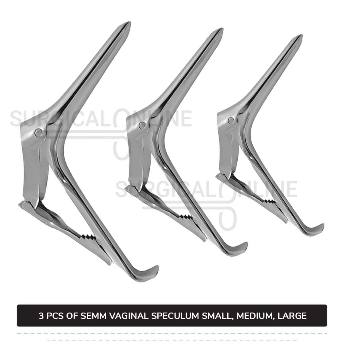 3 Pcs Semm Vaginal Speculum Set, Small, Medium, & Large Self-Retaining OB/GYN Instruments