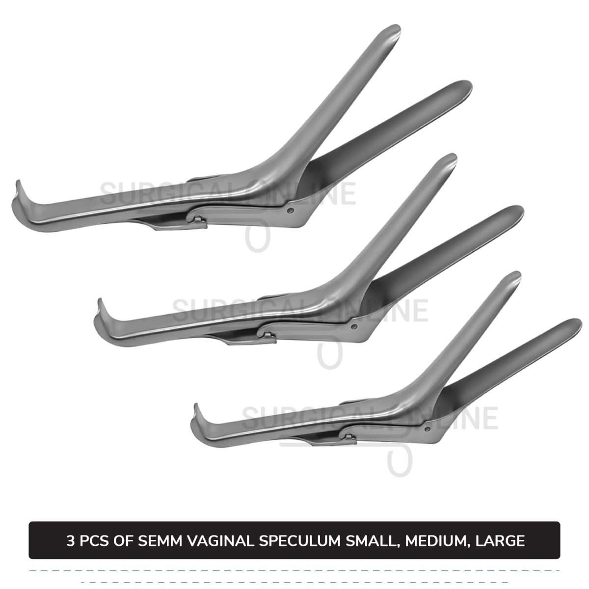 3 Pcs Semm Vaginal Speculum Set, Small, Medium, & Large Self-Retaining OB/GYN Instruments