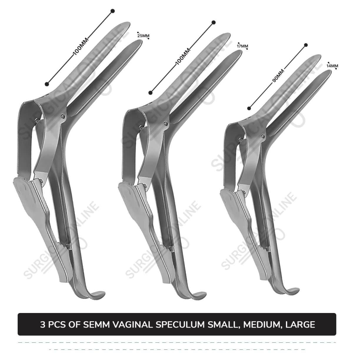 3 Pcs Semm Vaginal Speculum Set, Small, Medium, & Large Self-Retaining OB/GYN Instruments