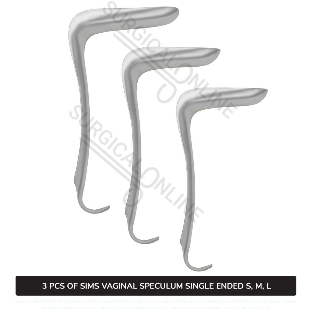3 Pcs Sims Vaginal Speculum Set, Small, Medium, & Large Single-Ended OB/GYN Instruments