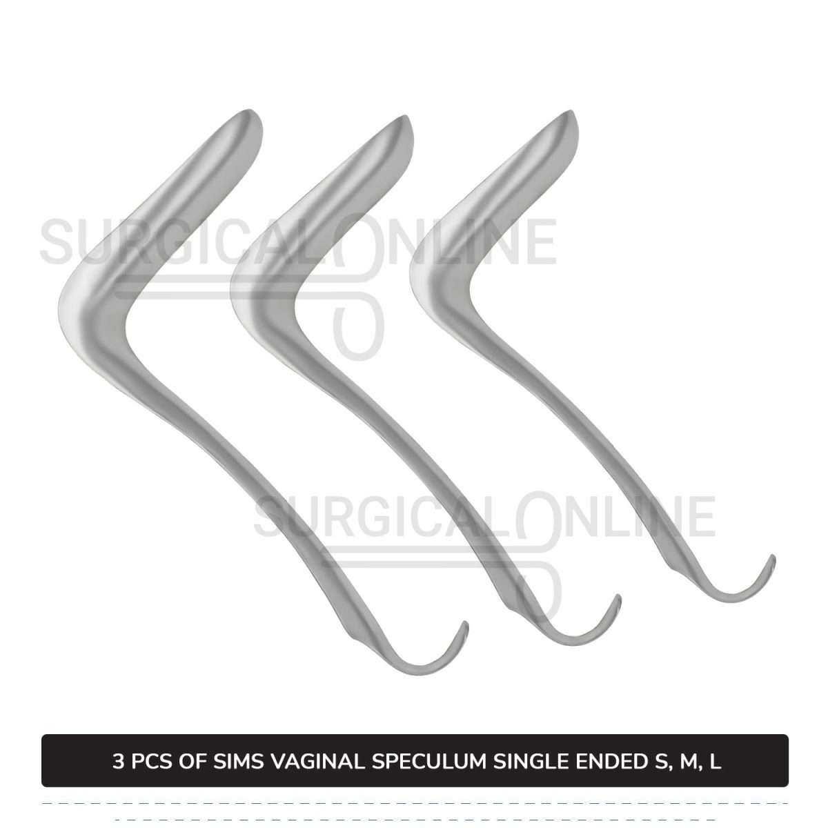 3 Pcs Sims Vaginal Speculum Set, Small, Medium, & Large Single-Ended OB/GYN Instruments