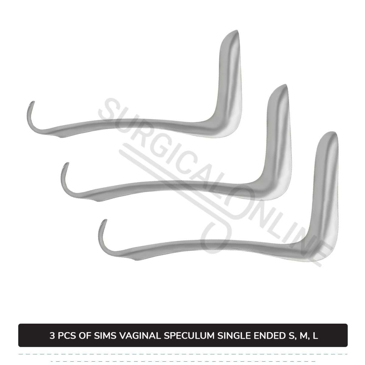 3 Pcs Sims Vaginal Speculum Set, Small, Medium, & Large Single-Ended OB/GYN Instruments