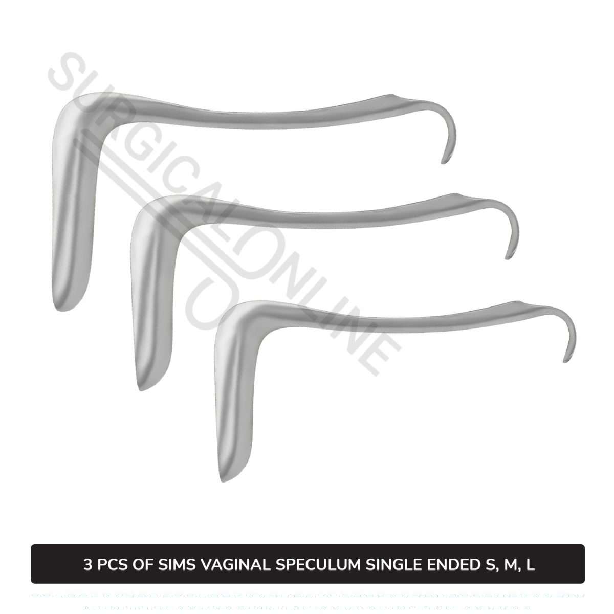 3 Pcs Sims Vaginal Speculum Set, Small, Medium, & Large Single-Ended OB/GYN Instruments