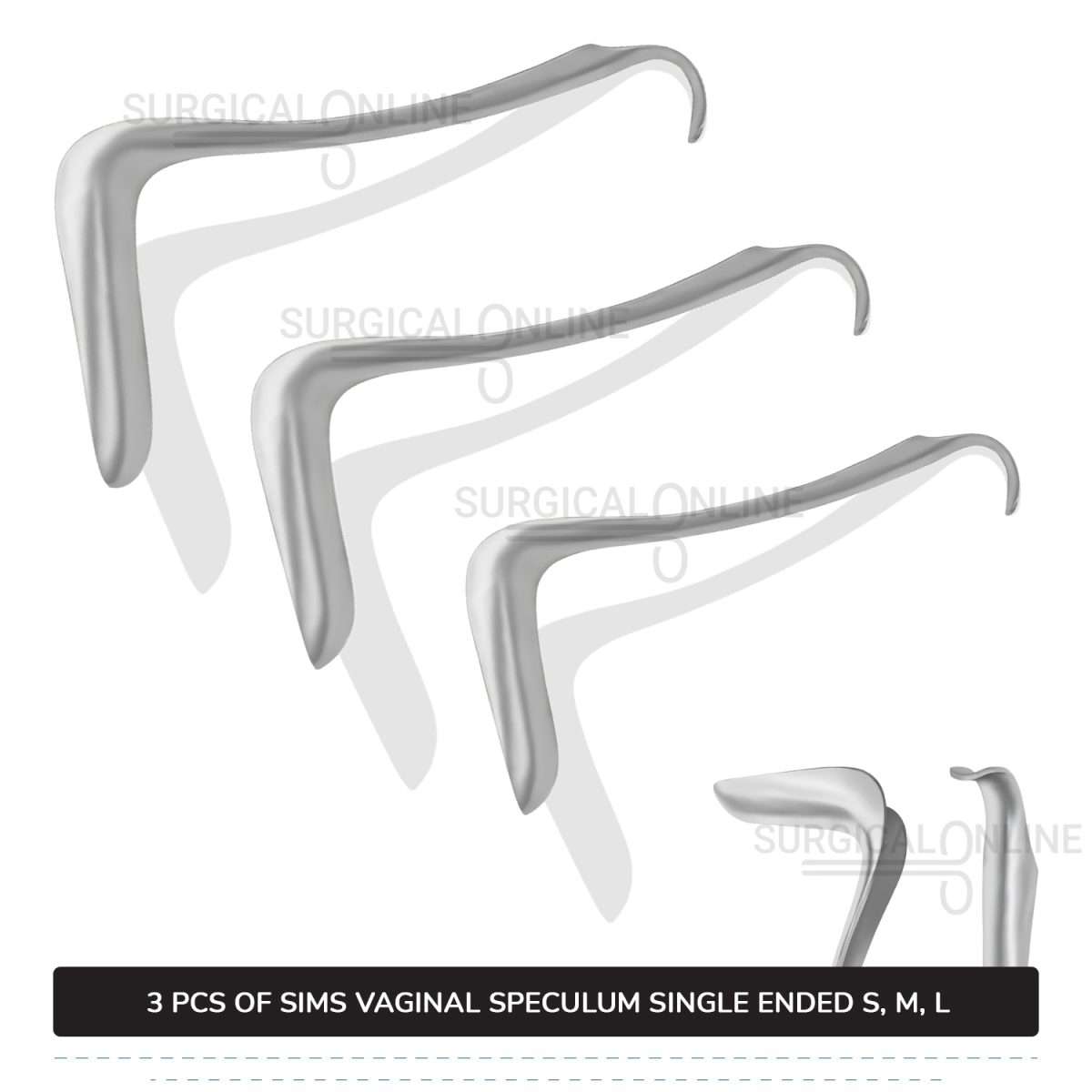 3 Pcs Sims Vaginal Speculum Set, Small, Medium, & Large Single-Ended OB/GYN Instruments
