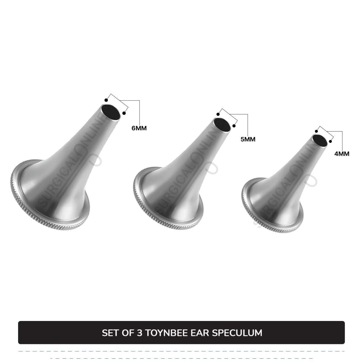 3 Pcs Toynbee Ear Specula Set Small, Medium, & Large ENT Diagnostic Speculum Surgical Instruments