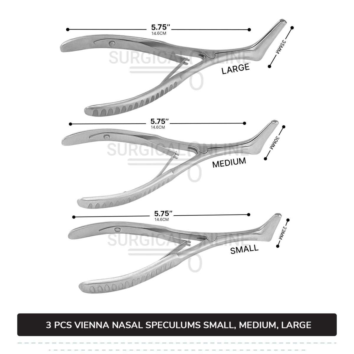 3 Pcs Vienna Nasal Speculum Set Small, Medium, & Large Diagnostic ENT Surgical