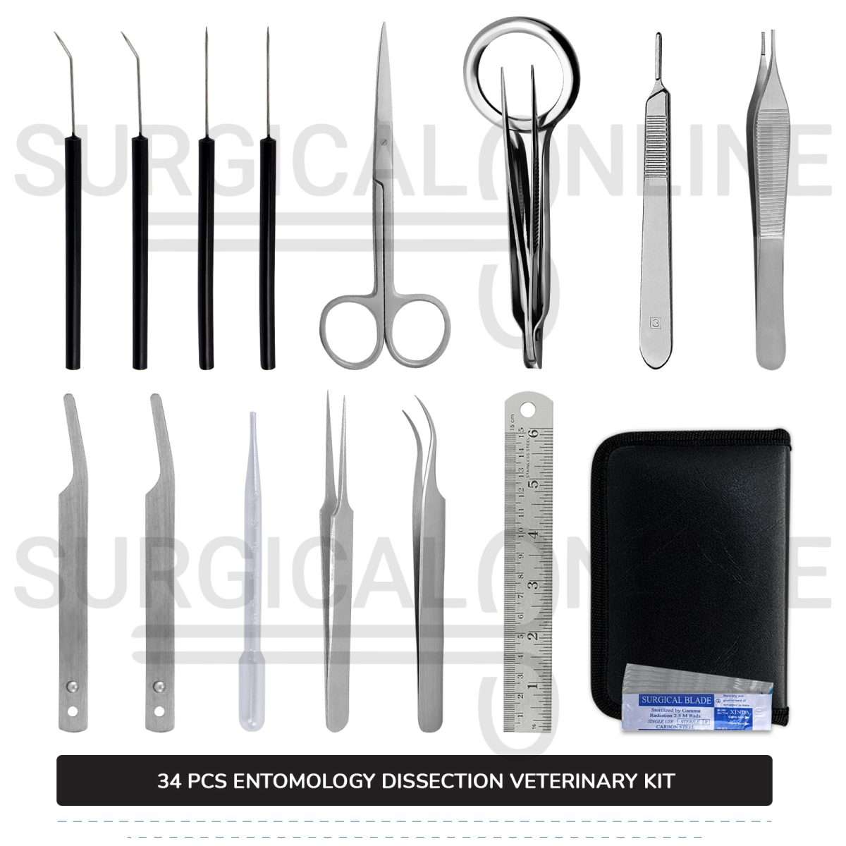 34 Pcs Entomology Dissection Kit Stainless Steel Veterinary Instruments Set with ???? Carrying Case