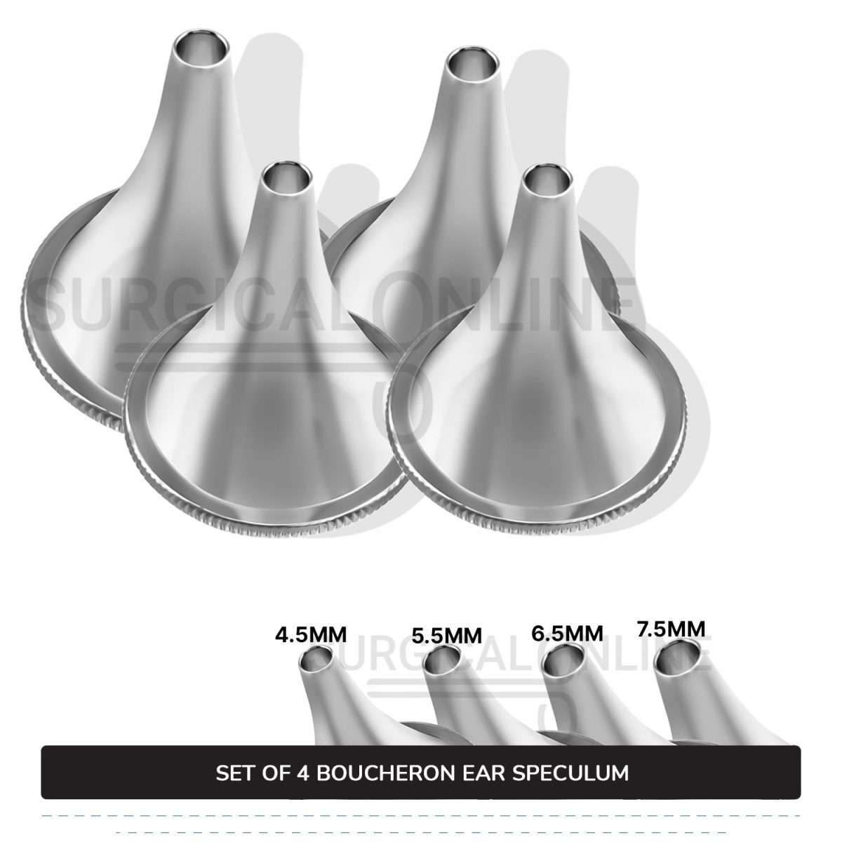 4 Pcs Boucheron Ear Specula Set Small, Medium, Large & X-Large ENT Diagnostic Speculum Surgical Instruments