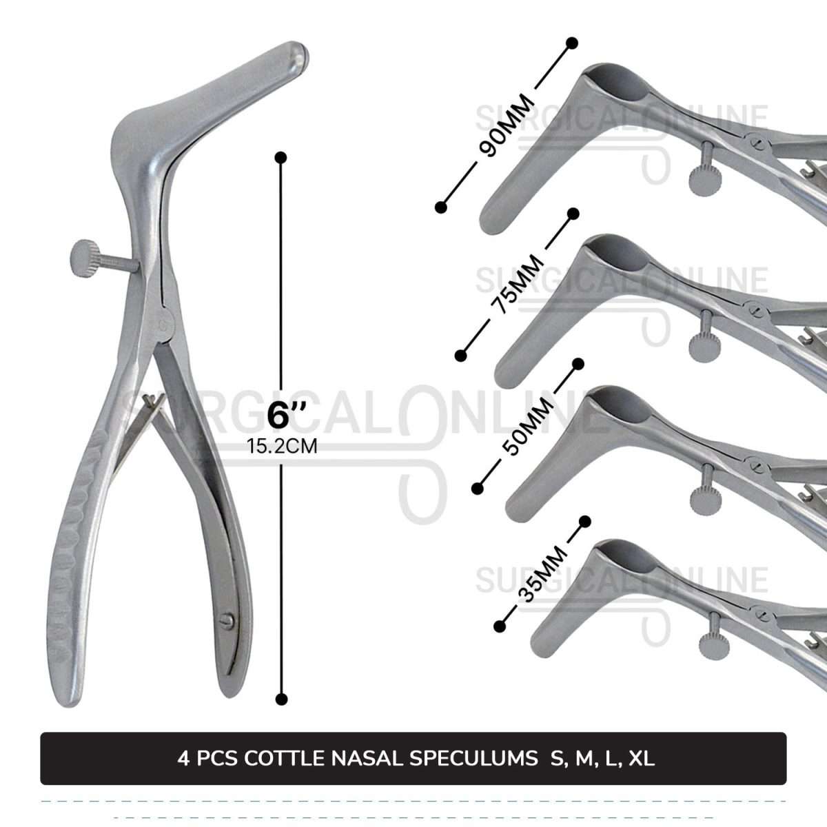 4 Pcs Cottle Nasal Speculum Set With Set Screw Small, Medium, Large, & X-Large Blades
