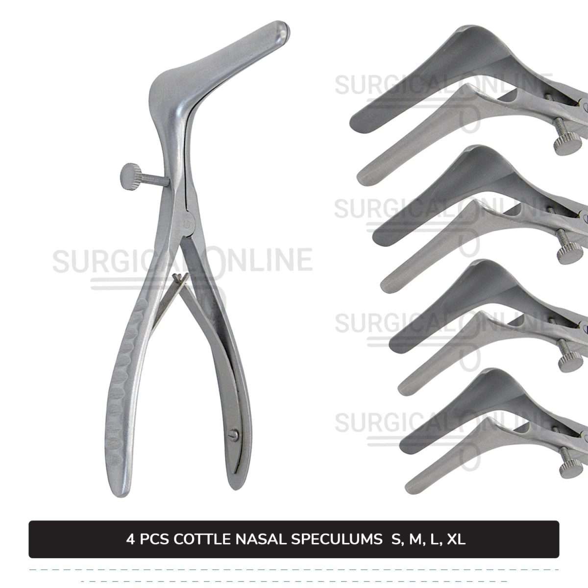 4 Pcs Cottle Nasal Speculum Set With Set Screw Small, Medium, Large, & X-Large Blades