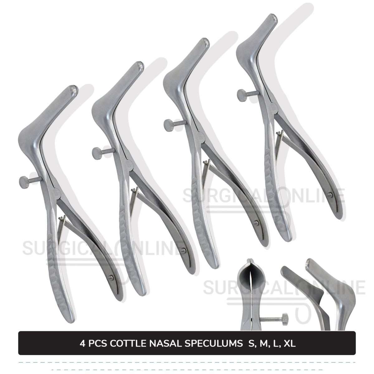 4 Pcs Cottle Nasal Speculum Set With Set Screw Small, Medium, Large, & X-Large Blades
