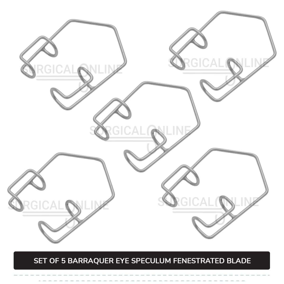 5 Pcs Barraquer Eye Speculum Set S, M, L, XL, & XXL with 2 Closed Wire Fenestrated Blades Ophthalmic Instruments