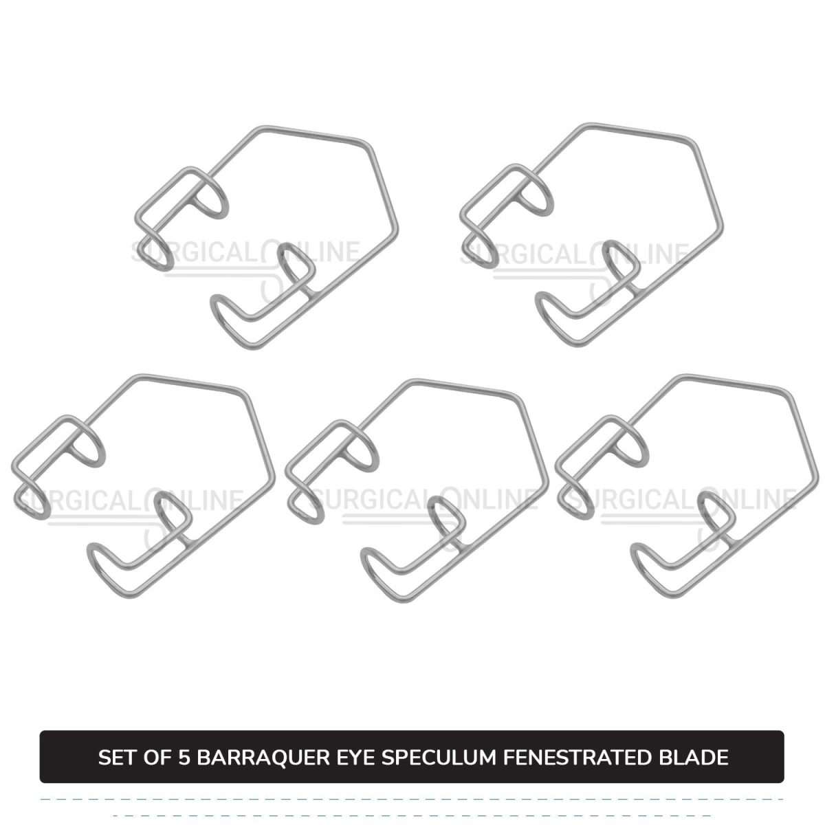 5 Pcs Barraquer Eye Speculum Set S, M, L, XL, & XXL with 2 Closed Wire Fenestrated Blades Ophthalmic Instruments