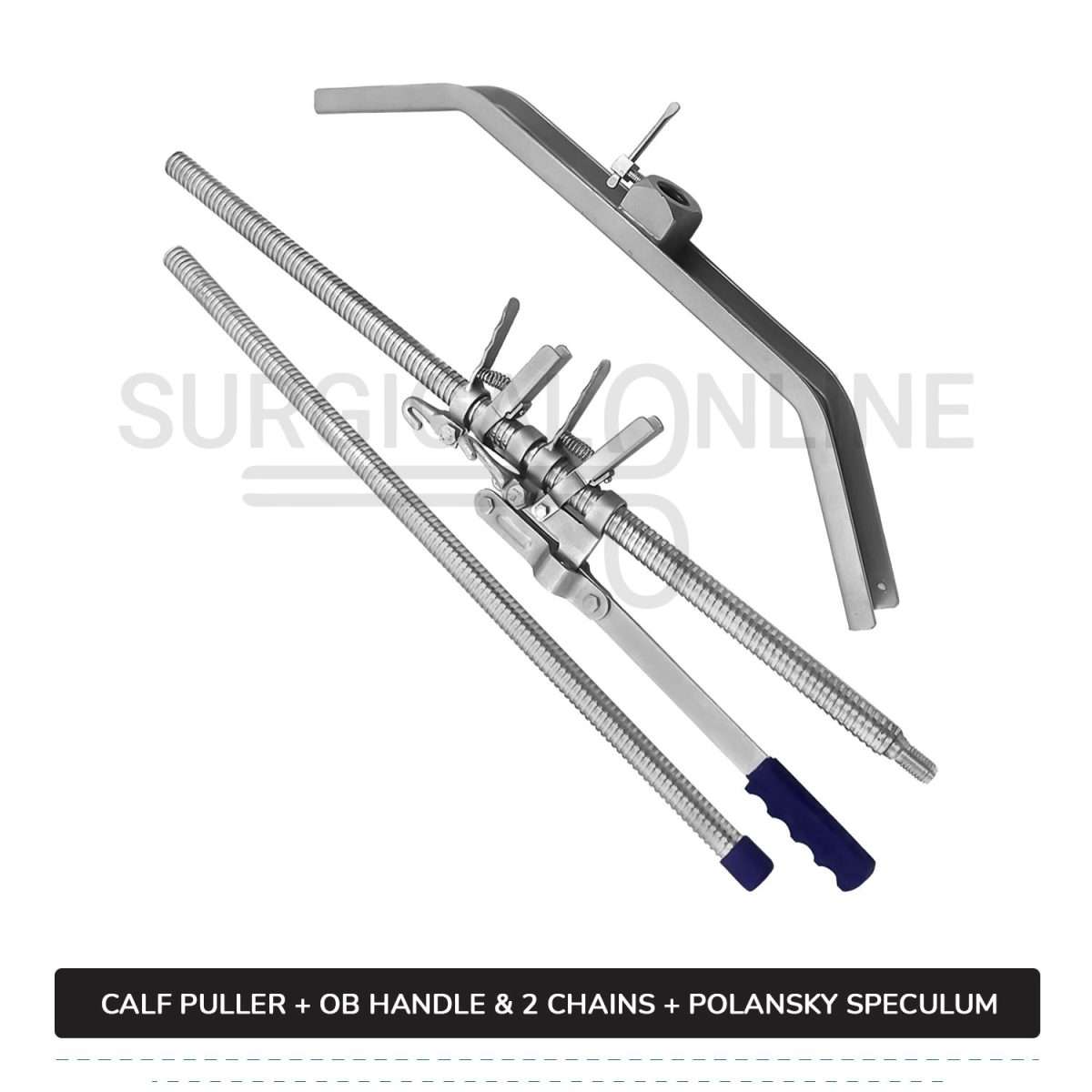 5 Pcs Calf Pulling Set, Ratchet Style Calf Puller with Polansky Speculum, OB Chains and Handles Veterinary Instruments