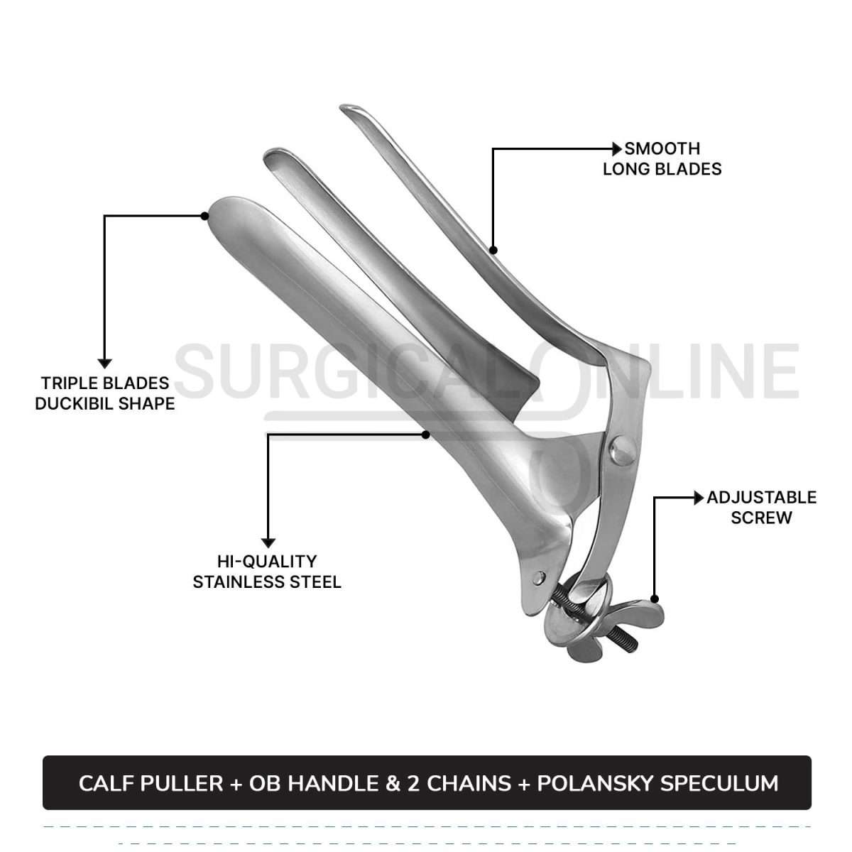 5 Pcs Calf Pulling Set, Ratchet Style Calf Puller with Polansky Speculum, OB Chains and Handles Veterinary Instruments