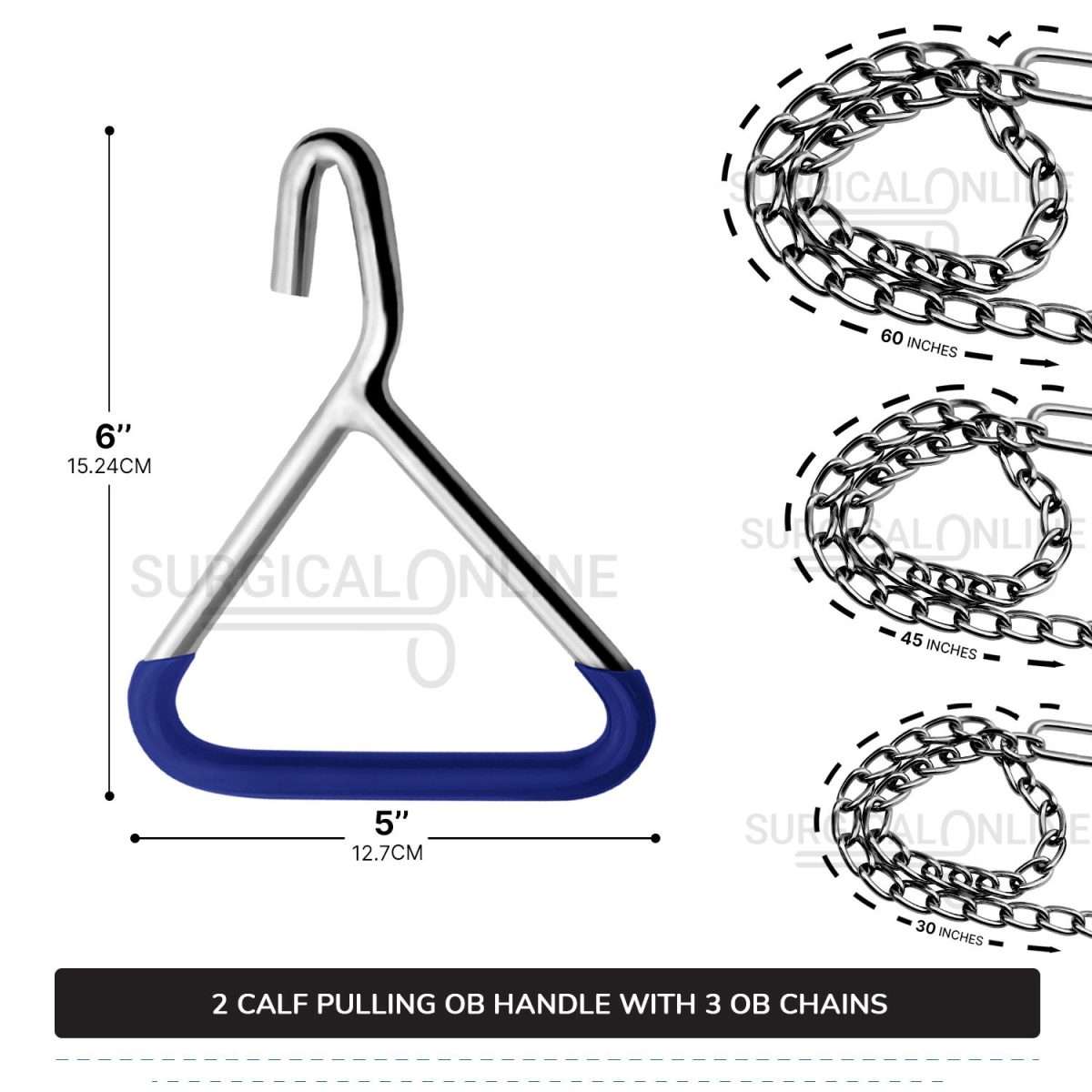 5 Pcs Cattle Birth Delivery Set, 3 Calf Pulling OB Chains 30", 45", 60" and 2 Handles Surgical Veterinary Instruments