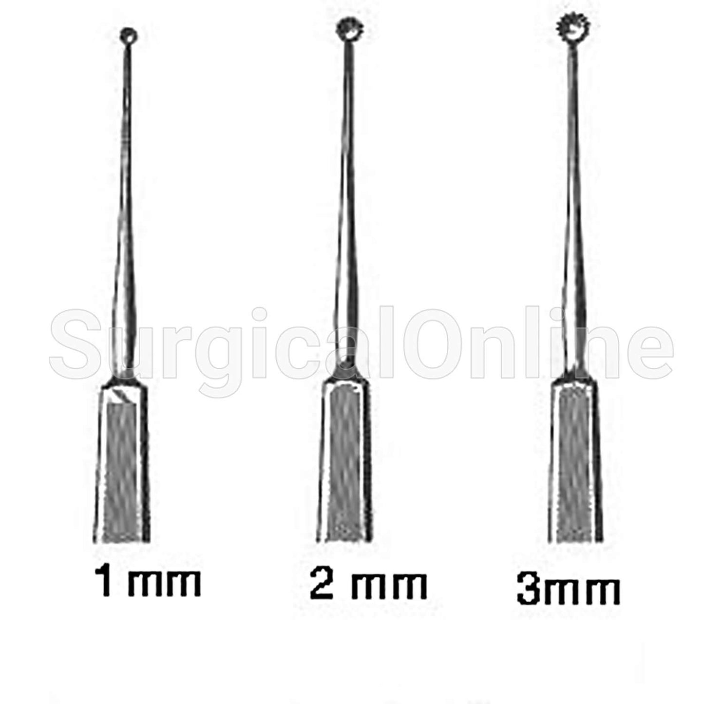 Skeele Curette 5" (12.7 cm), Round 2 mm Cup, Serrated Edge