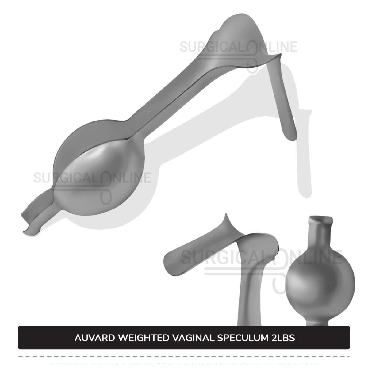 Auvard Weighted Speculum 2Lbs (909 G), Straight Blade 1 1/2" (3.8 cm) X 3 1/4" (8.3 cm), Slightly Angled 75°