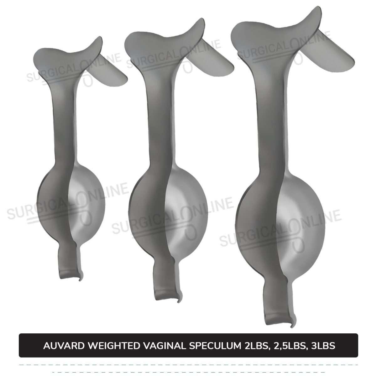 Auvard Weighted Speculums Set of 3 Pcs 2Lbs, 2.50Lbs, & 3Lbs Straight Blade Slightly Angled 75°
