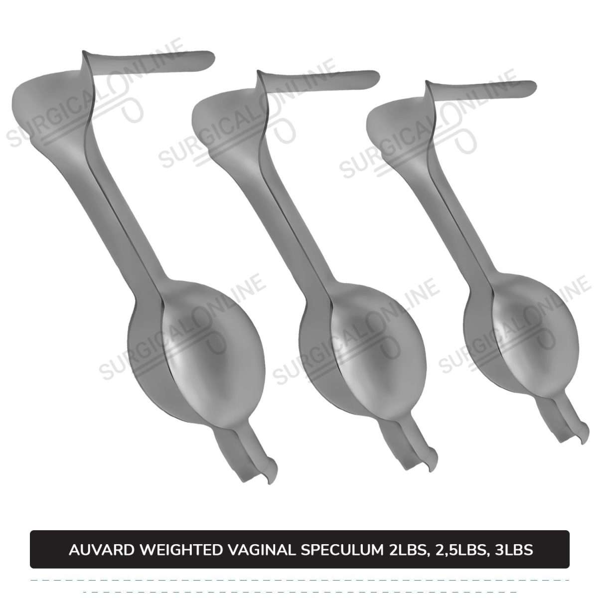 Auvard Weighted Speculums Set of 3 Pcs 2Lbs, 2.50Lbs, & 3Lbs Straight Blade Slightly Angled 75°