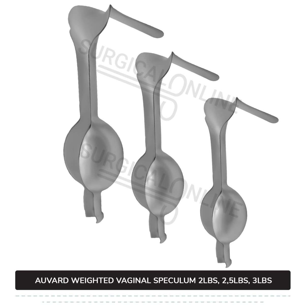 Auvard Weighted Speculums Set of 3 Pcs 2Lbs, 2.50Lbs, & 3Lbs Straight Blade Slightly Angled 75°
