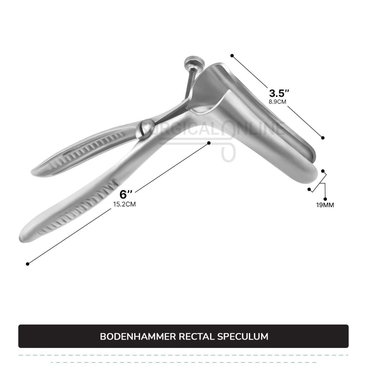 Bodenhammer Rectal Speculum 6″ (15.2 cm) Long, With Set Screw, Blades 3 1/2″ (8.9 cm) Long x 3/4″ (1.9 cm) Wide