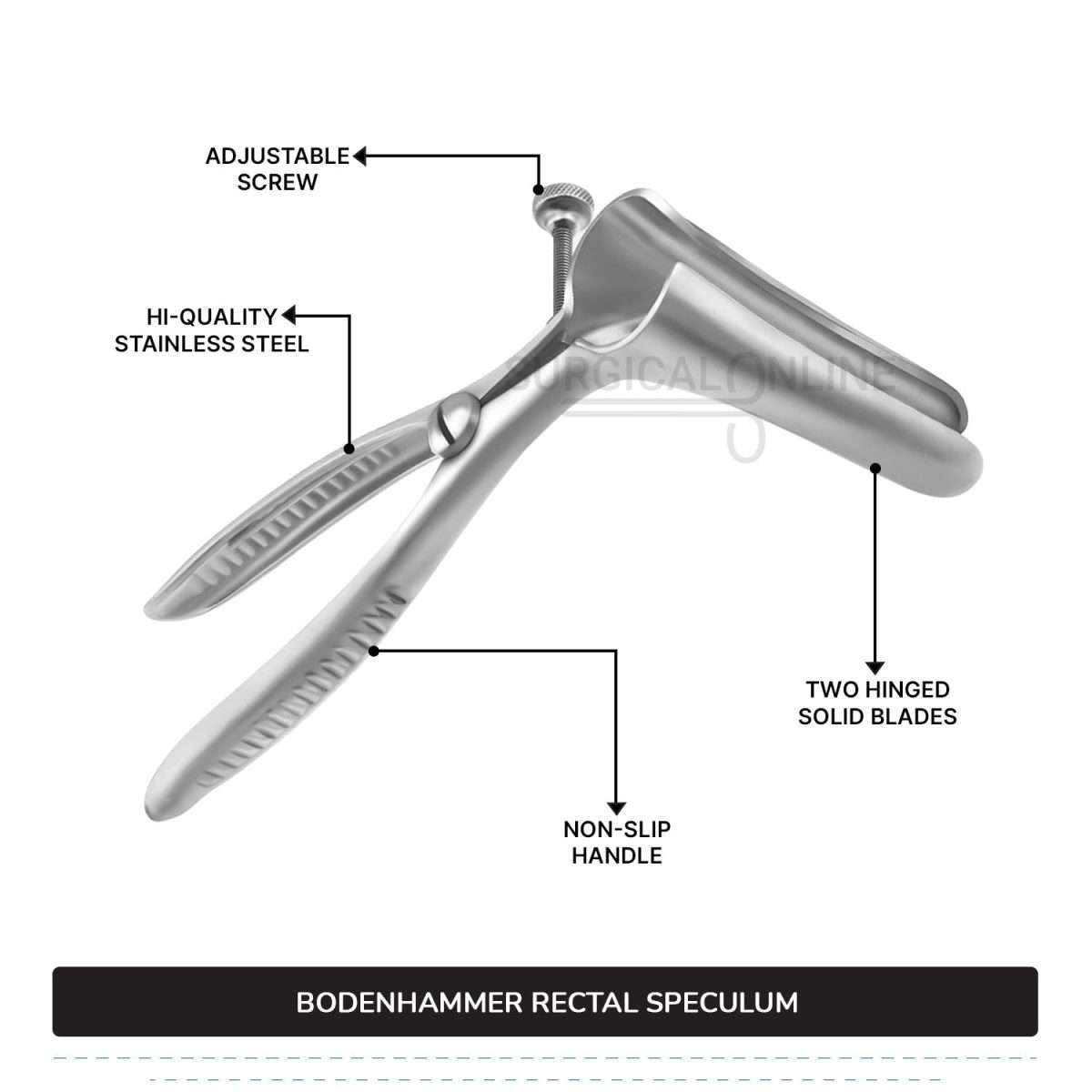 Bodenhammer Rectal Speculum 6″ (15.2 cm) Long, With Set Screw, Blades 3 1/2″ (8.9 cm) Long x 3/4″ (1.9 cm) Wide